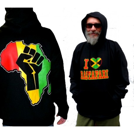 Sweatshirt noir capuche Rastafari