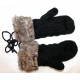 Moufles gants noir fourrure synthétique