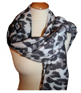 Echarpe imprime leopard noir gris