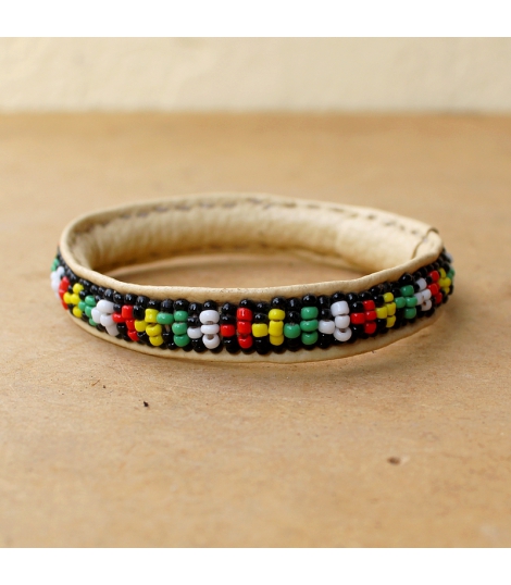 Bracelet cuir et perles du Mali