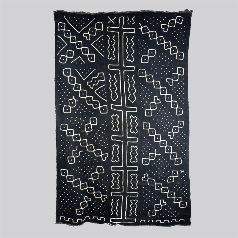 Grand bogolan artisanal Mali Coton africain pais noir motifs blancs