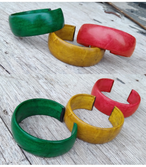 Bracelets larges cuir vert jaune rouge