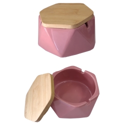 Cendrier base ceramique couvercle bois