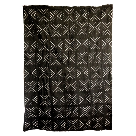 Grand bogolan noir et motifs blanc